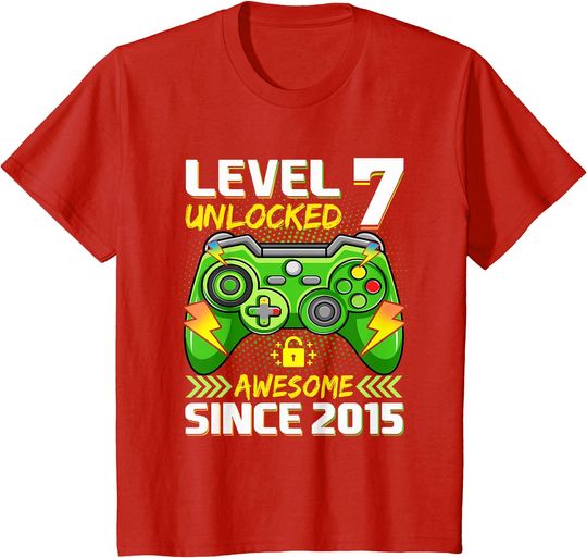 Discover 7th Birthday Gift - Level 7 Unlocked Awesome 2015 T-Shirt