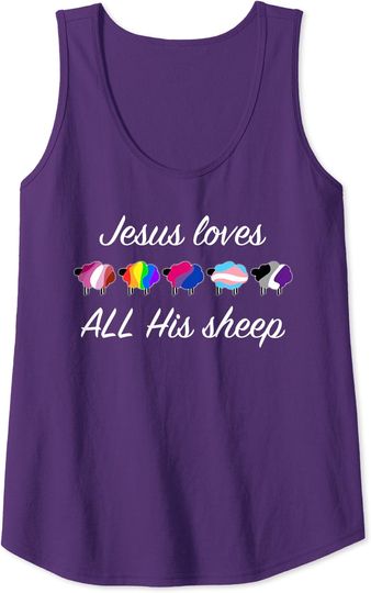 Discover Lgbtq Ally Flag Tank Top LGBTQ Pride Month Ally Rainbow Flag Sheep Jesus Christian