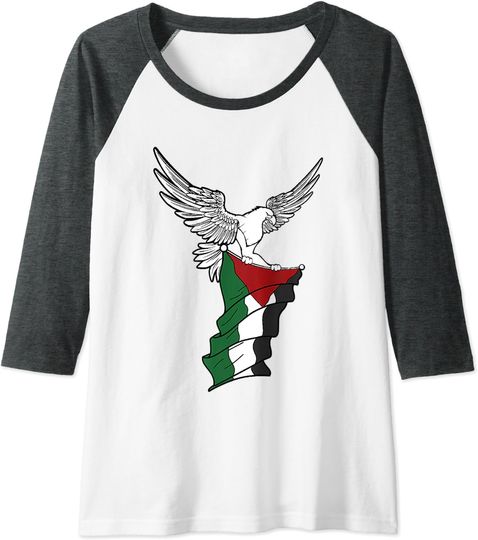 Discover Free Palestine Palestinian Flag Bird Eagle Palestine Raglan Baseball Tee