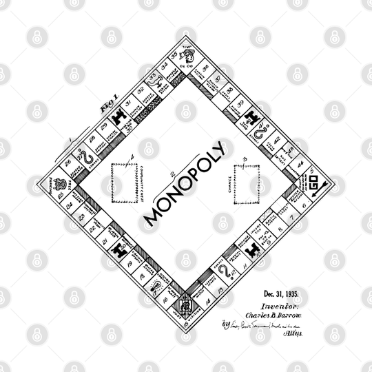 Discover Monopoly Board Game Patent Image 1935 - Monopoly Game - T-Shirt
