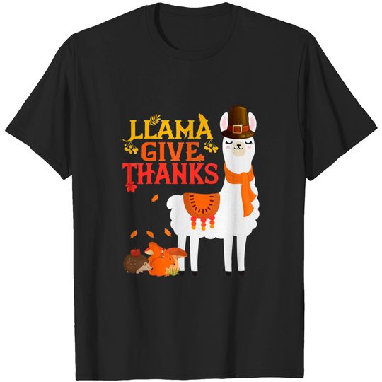 Discover Llama Give Thanks Llama Pilgrim thanksgiving Autumn T-Shirt