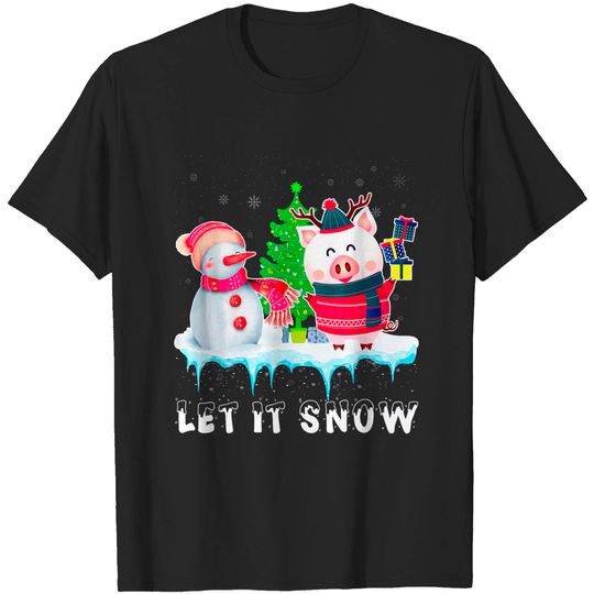 Discover Let It Snow Pig and Snowman Christmas T-Shirt