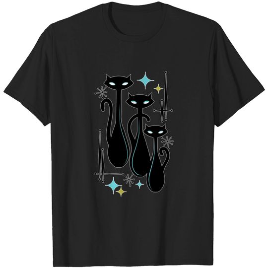 Discover Modern Meows Atomic Age Black Kitschy Cats - Cats - T-Shirt