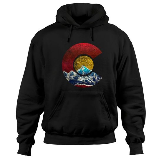 Discover Colorado Hoodie with Flag Inspired Mountain Scene