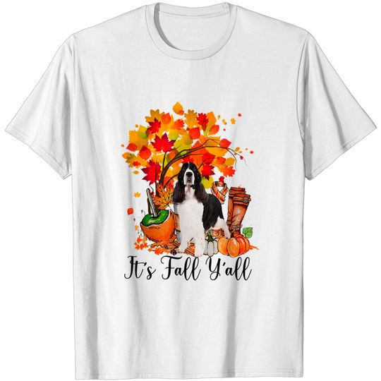 Discover It's Fall Yall Springer Spaniel Dog Halloween Thanksgiving T-Shirt