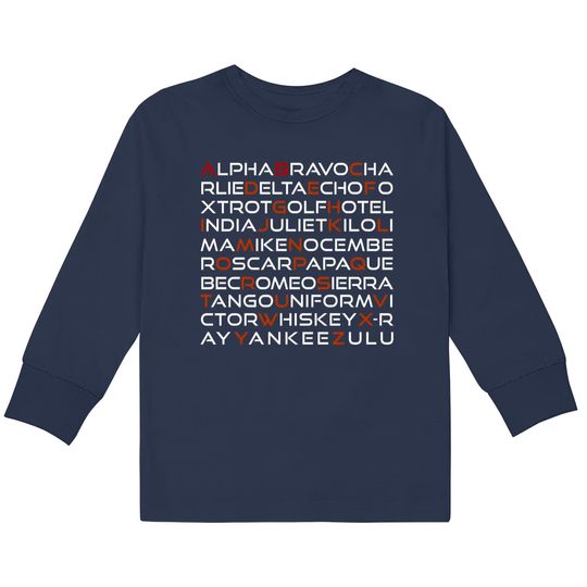 Discover Aviation Phonetic Alphabet Pilot Alpha Bravo Charlie Kids Long Sleeve T-Shirts