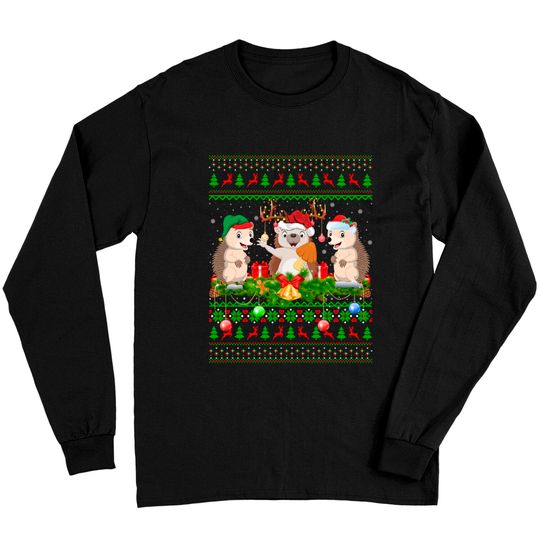 Discover Hedgehog Lover Xmas Lighting Santa Ugly Hedgehog Christmas Long Sleeve