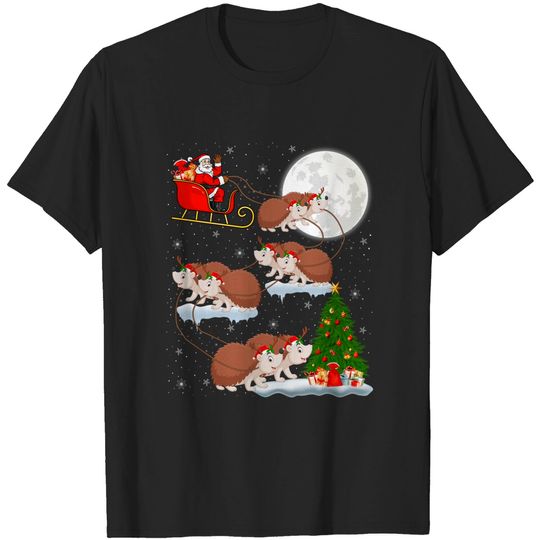Discover Xmas Lighting Tree Santa Riding Hedgehog Christmas T-Shirt