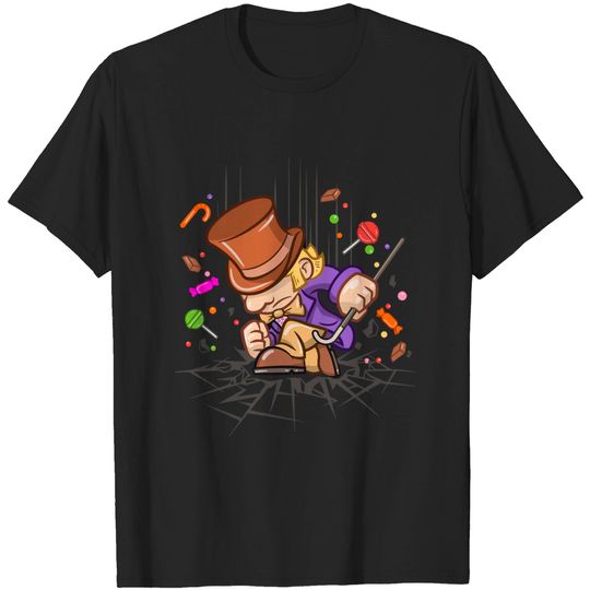 Discover Willy Wonka Inspired Three Point Landing Video Game Cartoon - Willy Wonka And The Chocolate Factory - T-Shirt