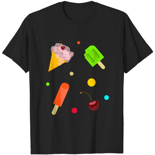 Discover Ice Cream Pattern Strawberry Cone With Cherry T-Shirts