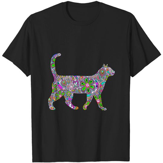 Discover Rainbow Floral Cat Pretty Cool - Cat - T-Shirt