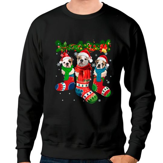Discover Three English Bulldogs In Christmas Socks Sweatshirt