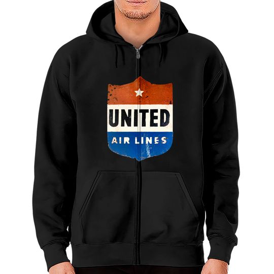 Discover United Air Lines - Distressed, Vintage LuggageSticker - United Airlines - Zip Hoodies