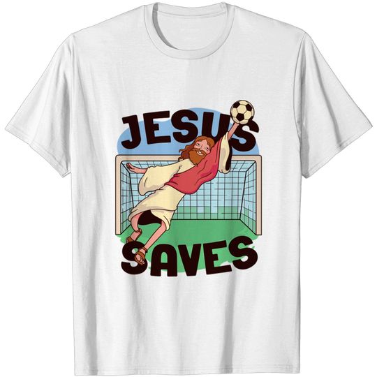 Discover Jesus Saves Funny Soccer Cartoon T-Shirt