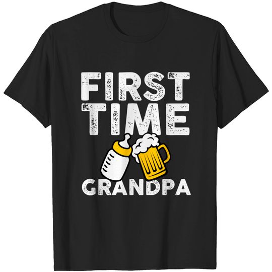 Discover Vintage First Time Grandpa - Vintage Beer And Milk Bottle First - T-Shirt