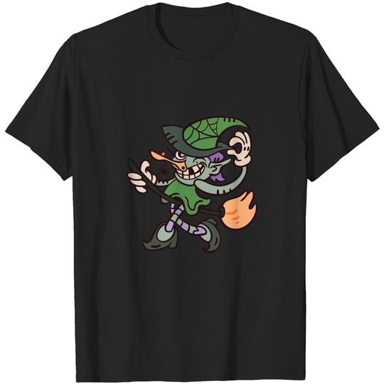 Discover Comic witch rides on a broom - Halloween - T-Shirt
