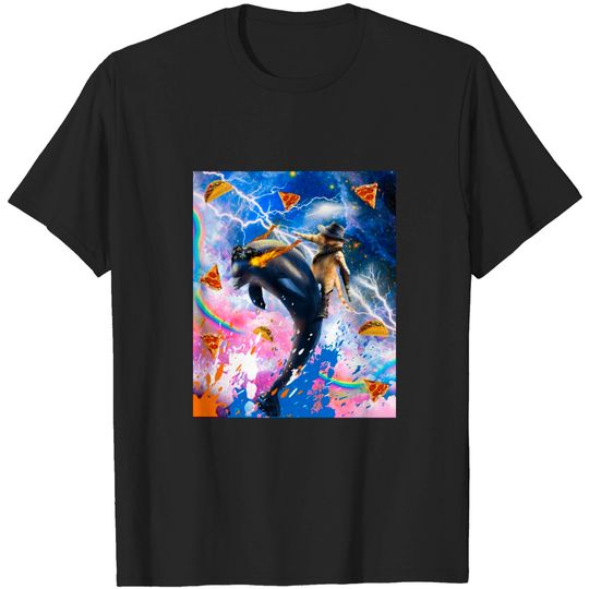 Discover Galaxy Cowboy Cat On Space Dolphin, Pizza Taco - Galaxy Cowboy Cat On Space Dolphin - T-Shirt