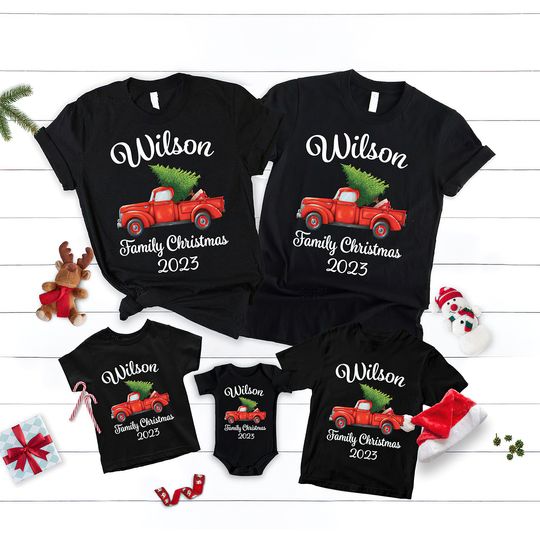 Discover Custom Family Christmas Red Truck Matching T-Shirt