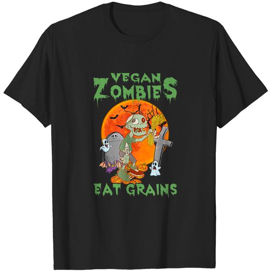 Discover Vegan Zombies Eat Grains Halloween Vegetarian T-Shirt