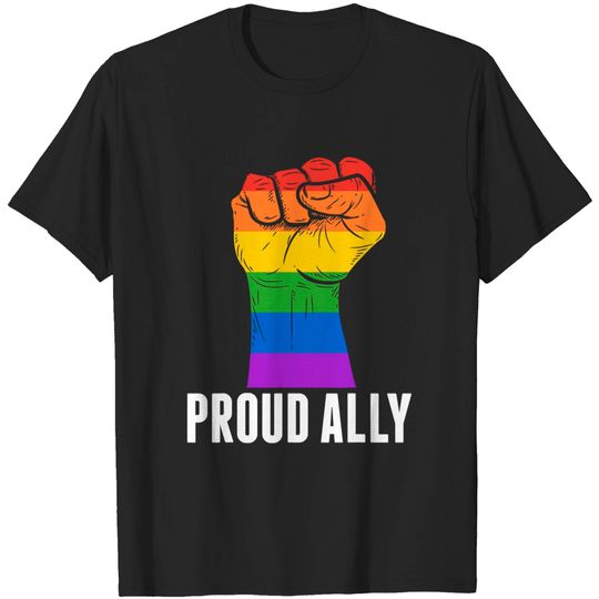 Discover Ally T-shirt Proud Ally Rainbow Hand Fist LGBT Rainbow Pride