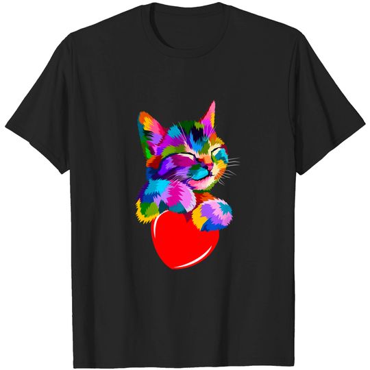 Discover Cute Cat Gift for kitten lovers Colorful Art Kitty Adoption T-Shirt