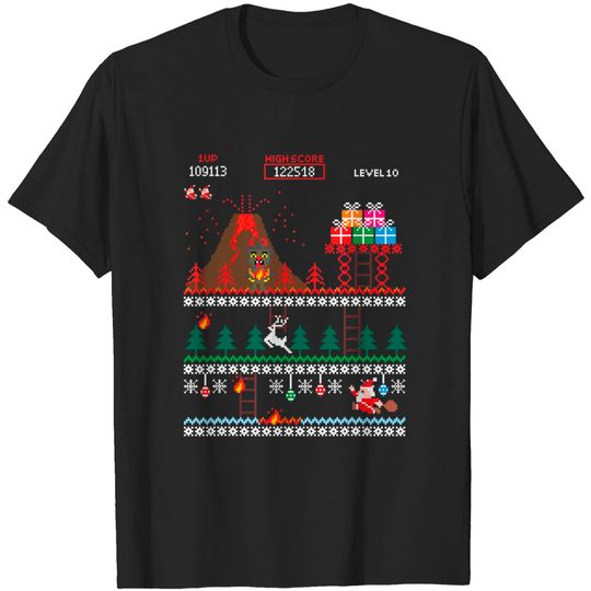 Discover Santa vs Krampus Pixel Art 8-Bit Christmas Gaming Shirt