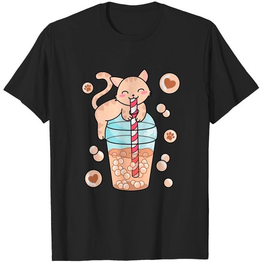 Discover Kawaii Aesthetic Cat Boba Tea Japanese Anime Bubble Tea Neko T-Shirt