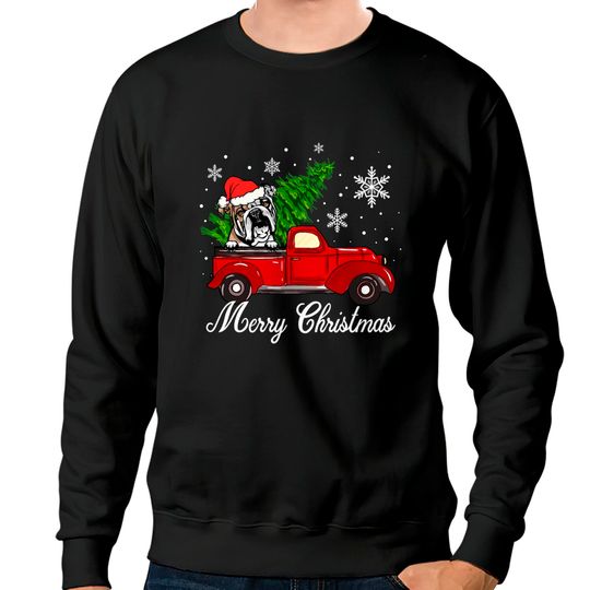 Discover English Bulldog Dog Riding Red Truck Christmas Decorations Sweatshirt