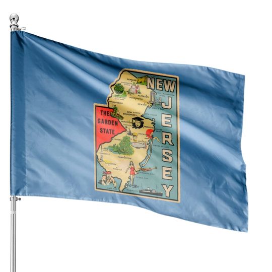 Discover Vintage New Jersey Map - New Jersey - House Flags