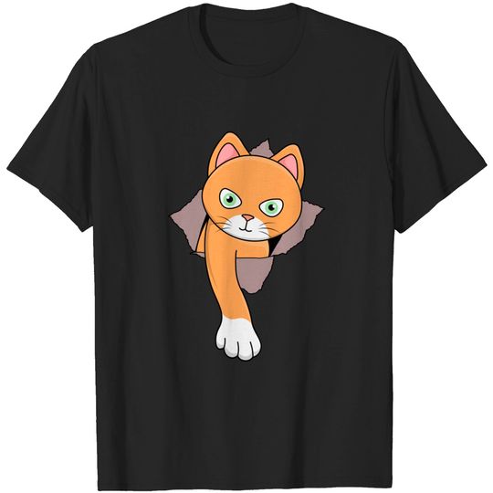 Discover Funny Cat Long Paw Reaching Through Hole Crack Tear - Funny Cats - T-Shirt