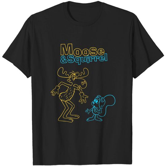 Discover Rocky and Bullwinkle Neon Friends Moor and Squirrel Shirt