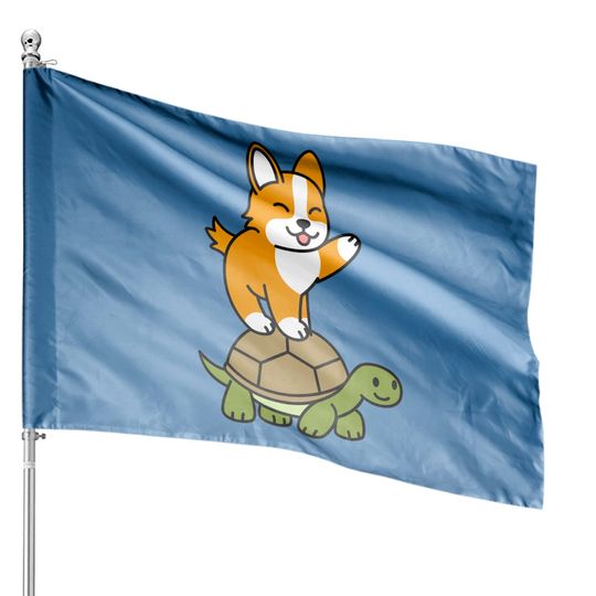 Discover Riding Tortoise Corgi Dog House Flags