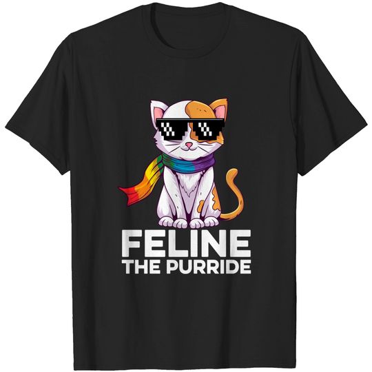 Discover Lgbtq Ally Flag T-Shirt Feline The Purride LGBT Gay Pride Cat Rainbow Flag Ally