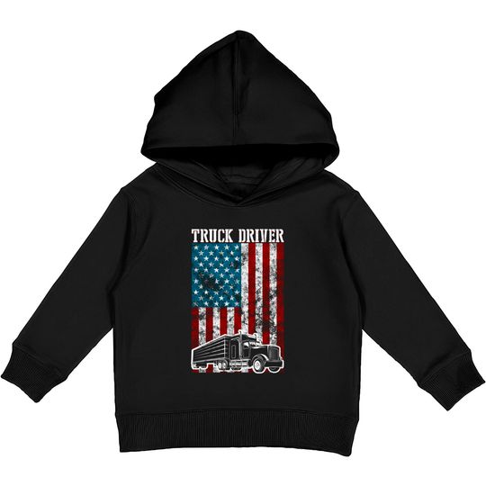 Discover Truck Driver American Flag Kids Pullover Hoodies