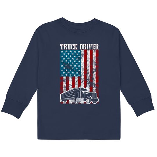 Discover Truck Driver American Flag Long Sleeve T-Shirt for Kids
