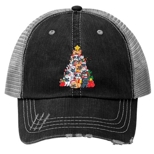 Discover French Bulldog Christmas Tree Dog Santa Xmas Trucker Hats