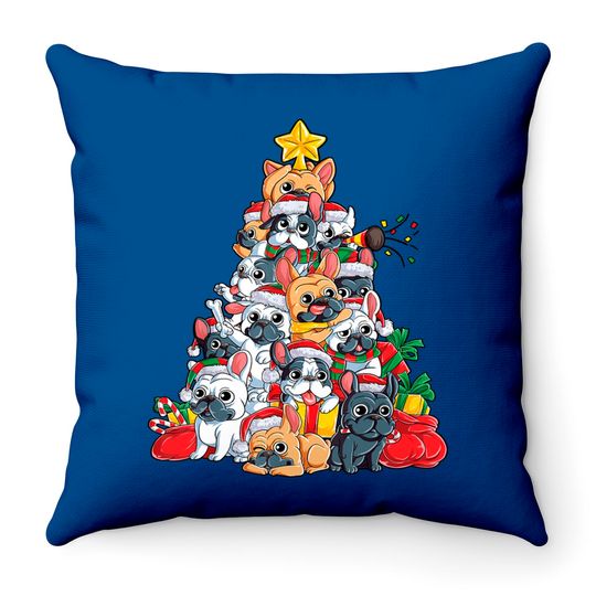 Discover French Bulldog Christmas Tree Dog Santa Xmas Throw Pillows