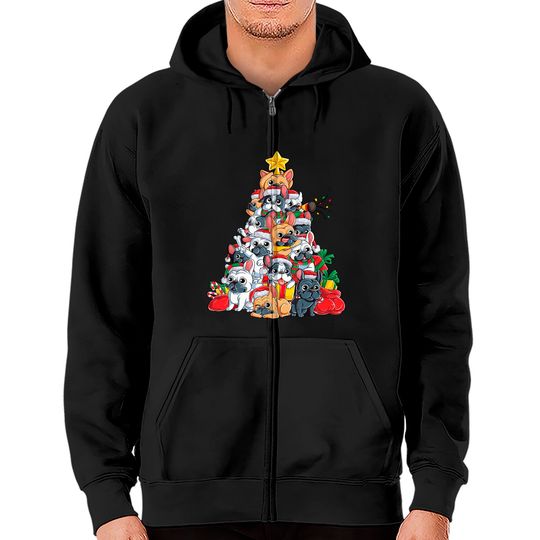 Discover French Bulldog Christmas Tree Dog Santa Xmas Zip Hoodies