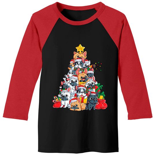 Discover French Bulldog Christmas Tree Dog Santa Xmas Baseball Tees