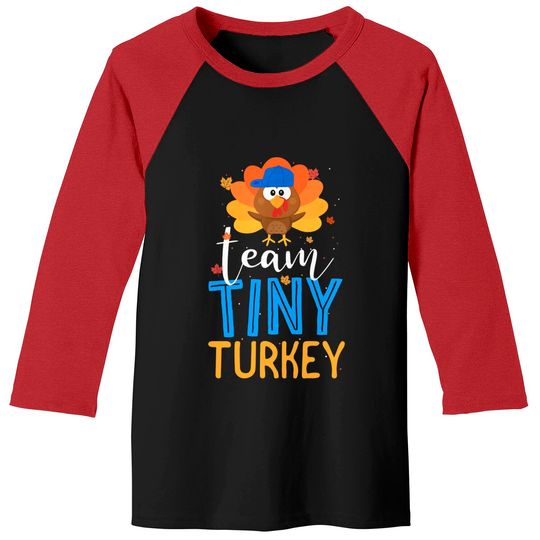 Discover Team Tiny Turkey Gender Reveal Baby Shower Thanksgiving Boy Baseball Tees