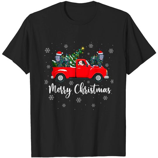 Discover Funny Santa Riding Christmas Tree Truck Gorilla Christmas T-Shirt