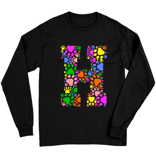 Discover Colorful Cat & Dog Paw Print - Monogram Initial H Letter Long Sleeve T-Shirt