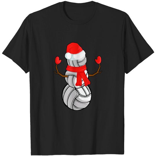 Discover Christmas Volleyball Snowman Santa Hat Sport Xmas T-Shirt