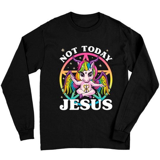 Discover Satanic Unicorn Not Today Jesus Satan Unicorn Baphomet Sigil Long Sleeve