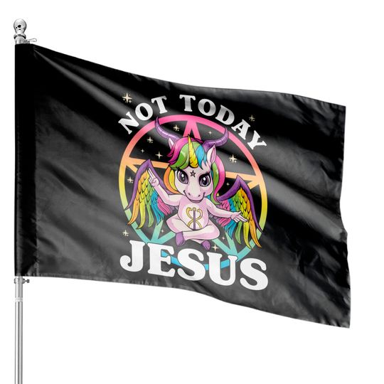 Discover Satanic Unicorn Not Today Jesus Satan Unicorn Baphomet Sigil House Flags