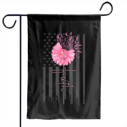 Discover Faith Pink Ribbon Daisy Flower American Flag Breast Cancer Garden Flags