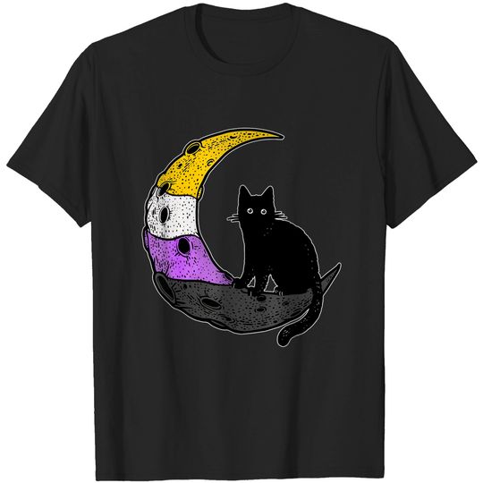 Discover Nonbinary Moon Space Cat LGBT Pride with NB Non-Binary Flag T-Shirt