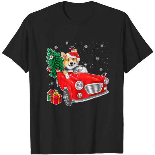 Discover Corgi Dog Red Truck Christmas Pajama T-Shirt