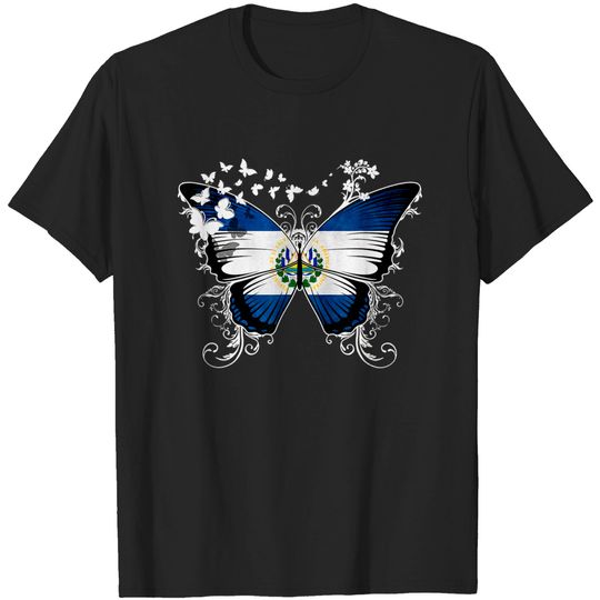 Discover El Salvador T-Shirt Flag Butterfly Graphic