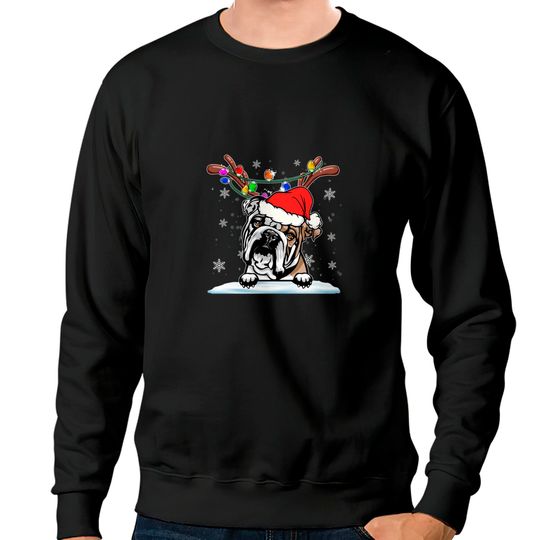 Discover Santa English Bulldog Reindeer Light Christmas Decorations Sweatshirt